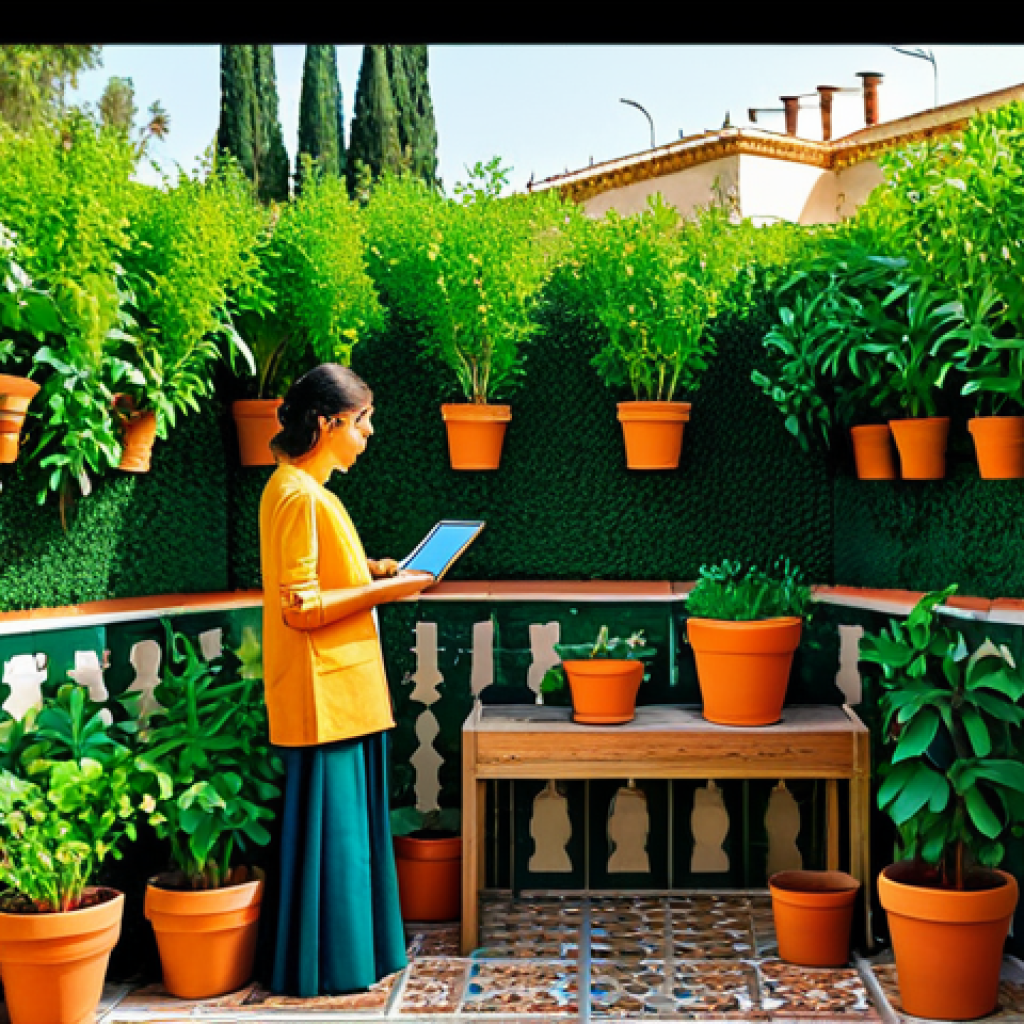 텃밭 농업용 빗물 저장 및 활용법 - Urban Garden Evaluation**

"A vibrant balcony garden in Seville, Spain, with a woman measuring the a...