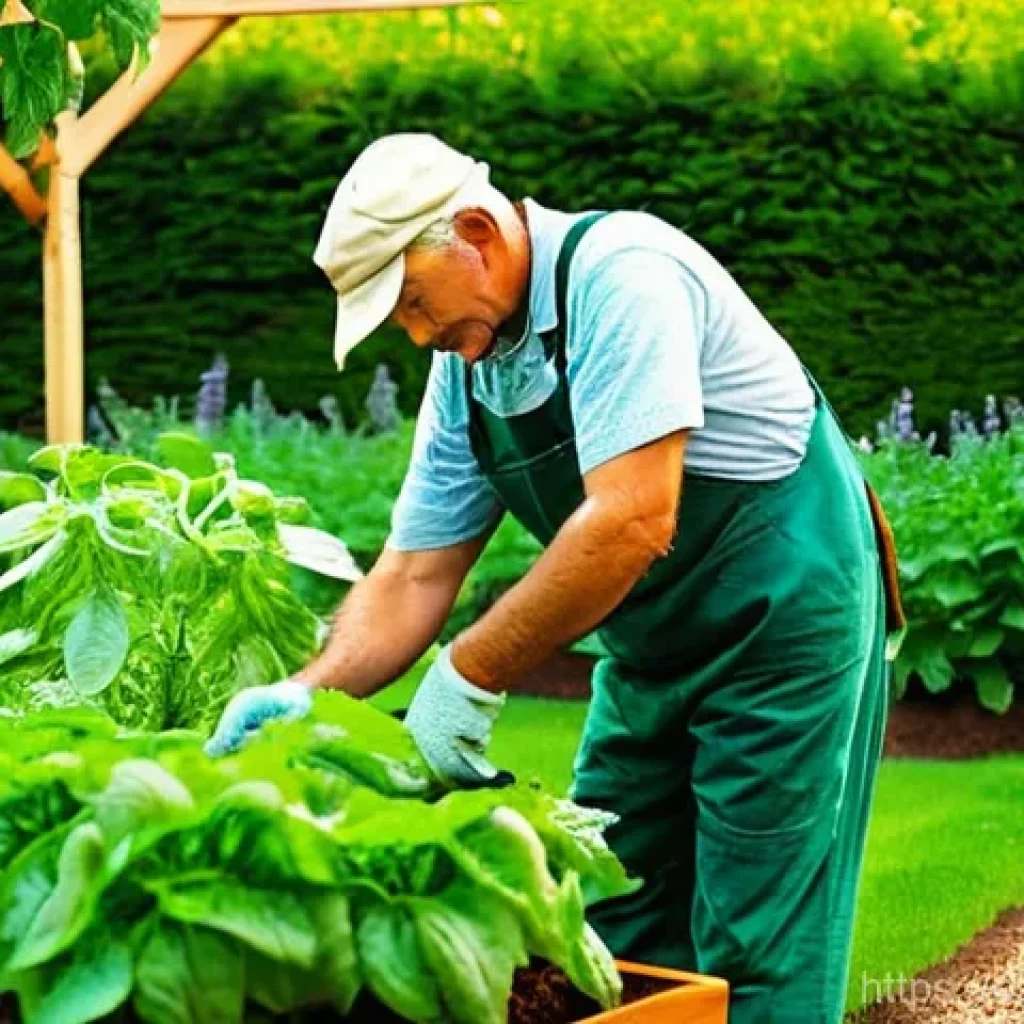 텃밭 채소 병충해 예방 가이드 - **Prompt 1: The Attentive Gardener and Healthy Soil**
    "A serene and vibrant vegetable garden (hu...