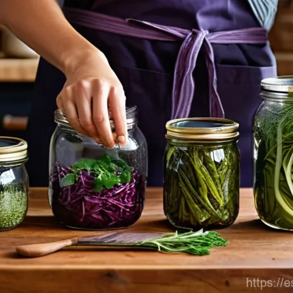 텃밭 수확물 가공 및 저장법 - **Prompt for Artisanal Fermentation:**
    "A cozy, sun-drenched rustic kitchen with a large wooden ...