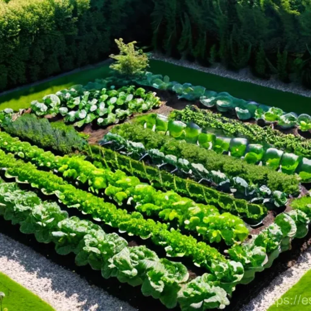 텃밭 농업용 드론 활용법 - **Early Detection & Aerial View:**
    "A vibrant, richly detailed top-down aerial shot of a small, ...