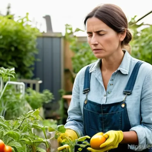 Home 14 텃밭 토양 산도 측정 및 조절법 - **A Frustrated Gardener in a Struggling Garden:**
"A candid medium shot of a frustrated amateur ...