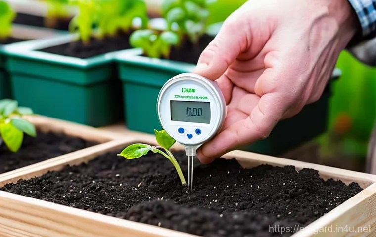 텃밭 토양 산도 측정 및 조절법 - **A Frustrated Gardener in a Struggling Garden:**
    "A candid medium shot of a frustrated amateur ...