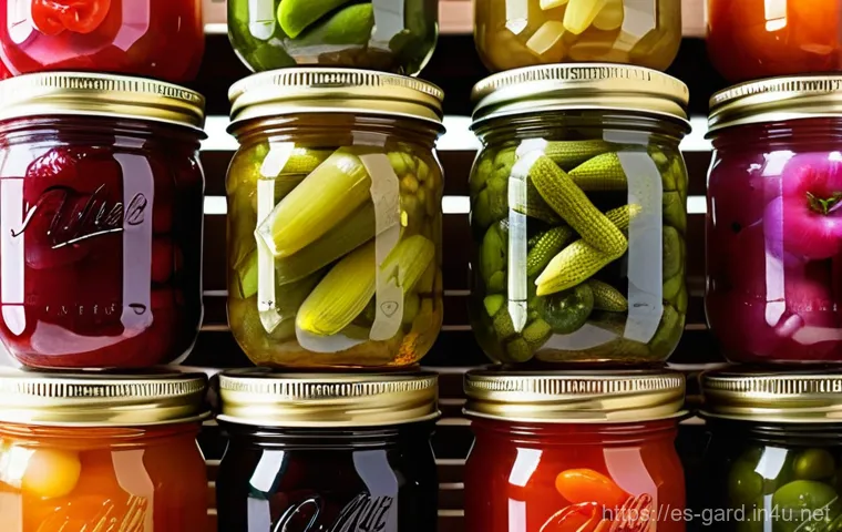 텃밭 수확물 보관 및 저장법 - A cozy, sun-drenched kitchen corner or a rustic pantry shelf. The focus is on a beautiful array of v...